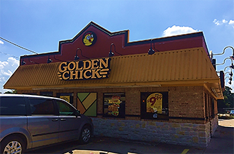 Golden Chick storefront.  Your local Golden Chick fast food restaurant in Cameron, Texas