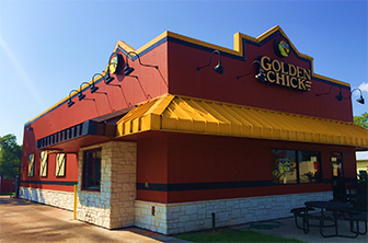 Golden Chick storefront.  Your local Golden Chick fast food restaurant in La Grange, Texas