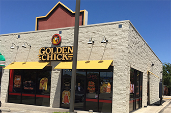Golden Chick storefront.  Your local Golden Chick fast food restaurant in Desoto, Texas